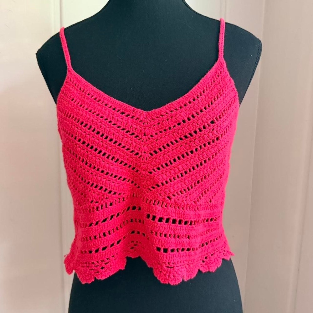 Bright red crochet knit cami